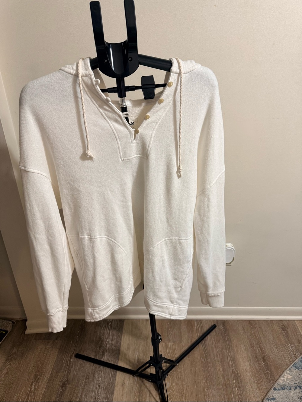 aerie White Henley Hoodie Sweatshirt